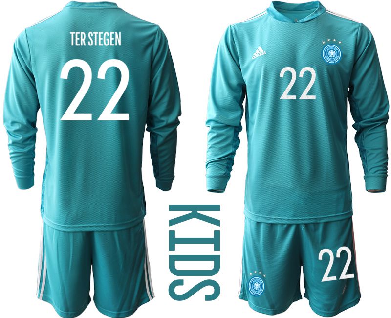 Youth 2021 World Cup National Germany lake blue long sleeve goalkeeper #22 Soccer Jerseys